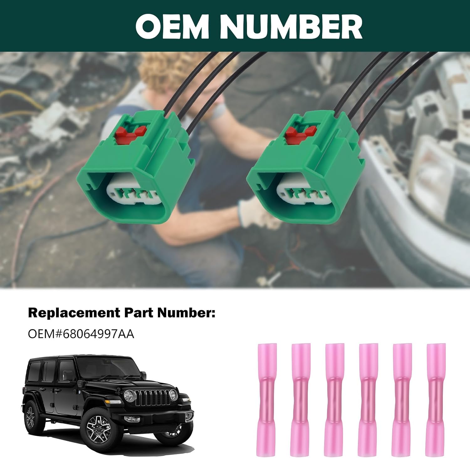 2PCS Headlight Wiring Harness with Terminals,Pratical Headlight Connector Plug Compatible with Dodge,Jeep,Ram,Headlights Socket Harness Car Accessories Replace OEM#68064997AA