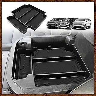 Muslogy for 2021-2023 Sliding Console Yukon Tahoe Suburban Center Console Organizer Armrest Storage Tray Compatible with GMC Yukon Chevy Tahoe Suburban Fit for Power Sliding Console (Black)