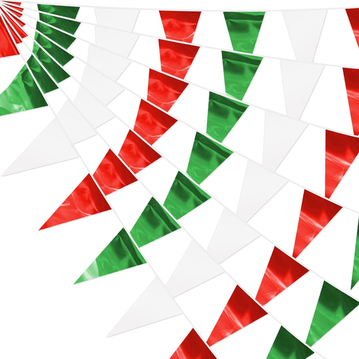 65FT Green Silver Glitter Triangle Pennant Banner Flag Metallic Bunting Fabric Garland for Christmas Graduation Wedding Engagement Anniversary Bachelorette Bridal Shower Valentine's Party Supplies