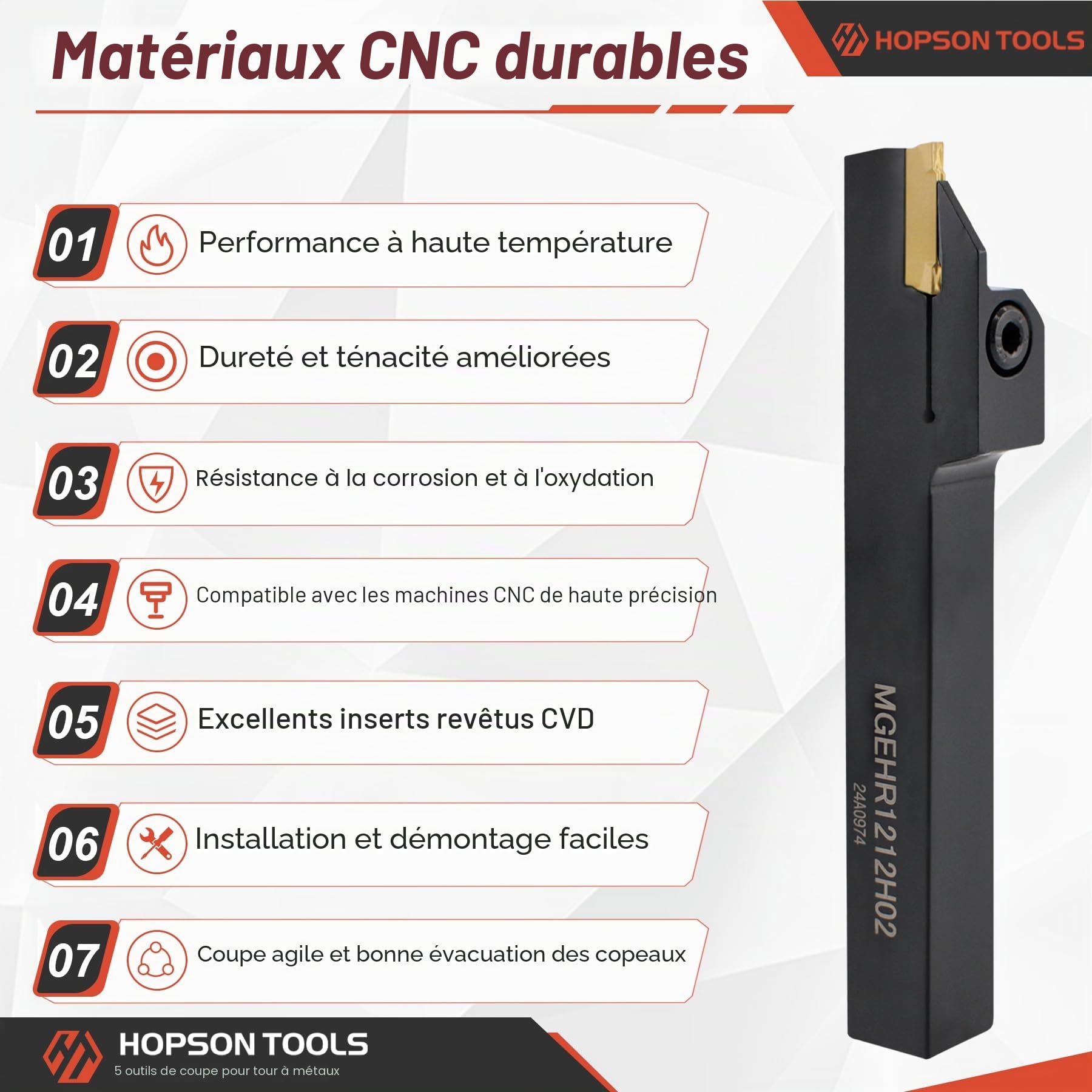 Lot de 10 burins en carbure de tungstène avec tige de 12 mm, 5 plaques de coupe réversibles + 5 supports pour tournage en métal – dans un coffret en aluminium
