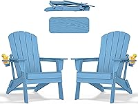 Vista 34 de nevilywood Silla Adirondack plegable, respaldo ergonómico extendido, portavasos, fácil montaje, plástico HDPE duradero, resistente a la intemperie