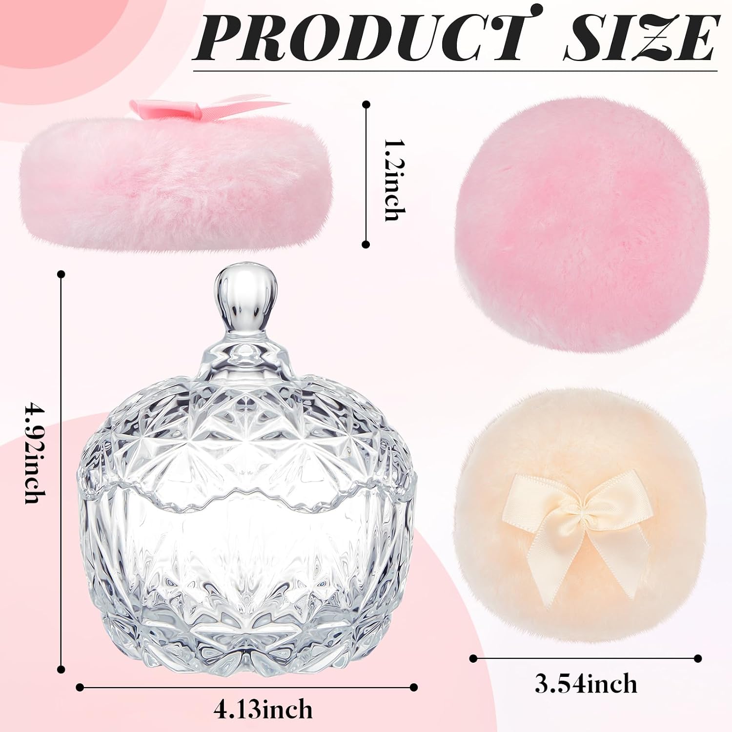 Tioncy 3 Pcs Large Body Powder Puff and Container Crystal Container Soft Washable Reusable Velour Face Body Glitter Wet Dry Makeup(Clear)