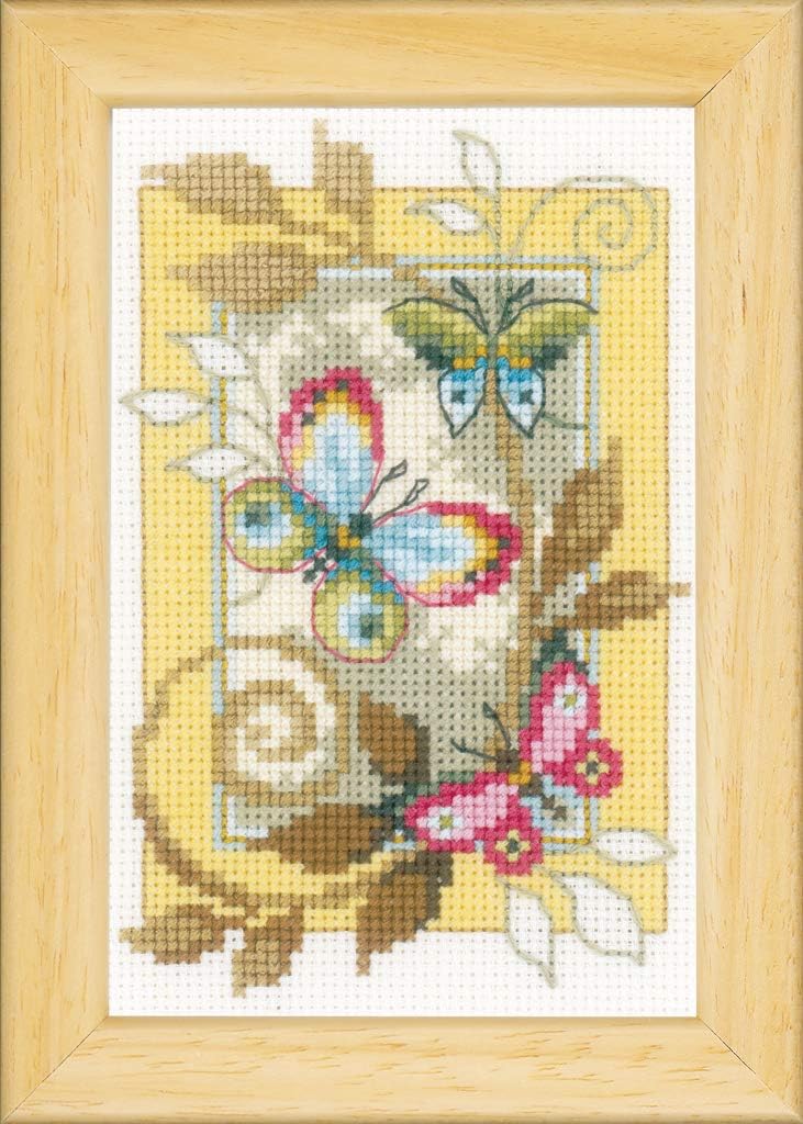 Vervaco Counted Cross Stitch Kit: Deco Butterflies: Set of 3, Cotton, NA, 8 x 12cm
