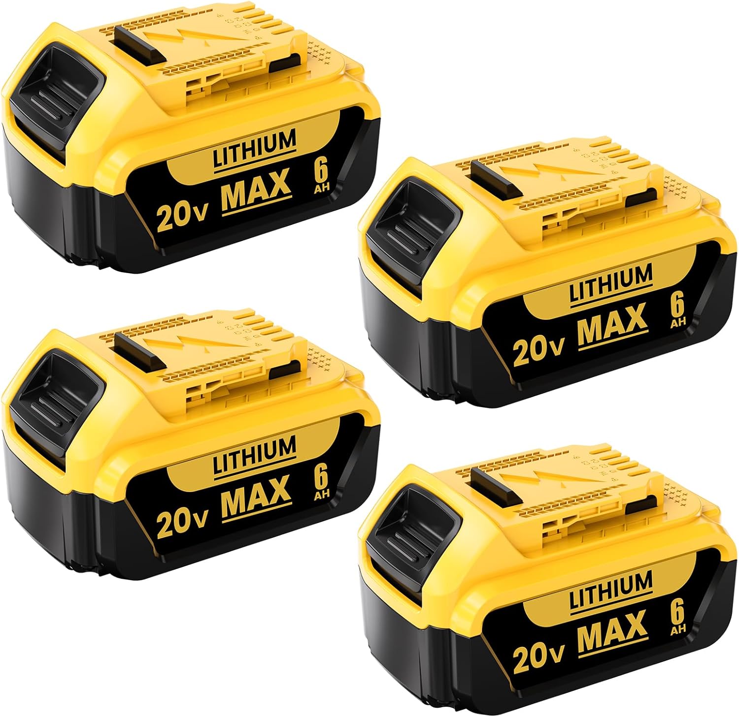 6.0Ah Replacement for Dewalt 20V Max Battery Compatible with Dewalt 20v Battery Lithium-ion Battery DCB200 DCB205 DCB207 DCB204 DCB201 DCB200 Series Power Tools 4Packs (Yellow)
