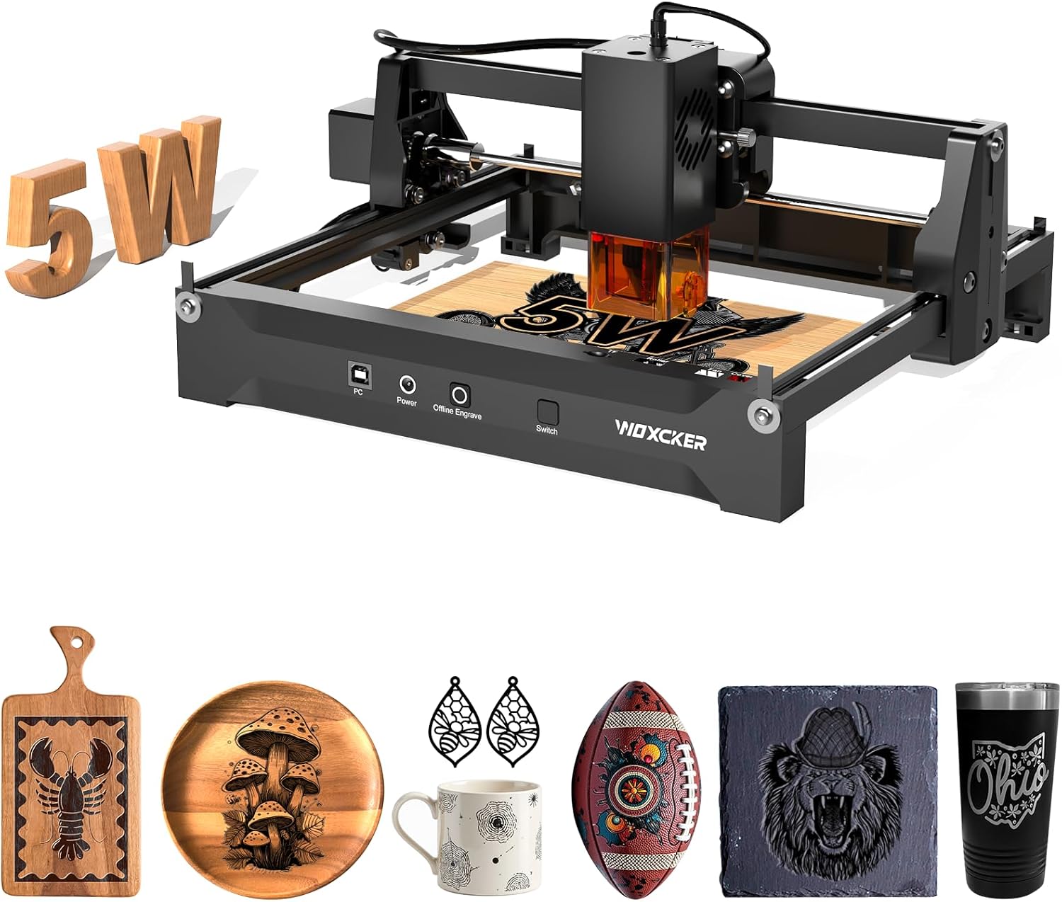 Laser Engraver for Beginners, 5W L2 Mini Pre-Assembled Laser Engraving Machine 200mm x 150mm 0.01mm High Precision for DIY, Pager, Wood, Acrylic, Leather, Coated Metal