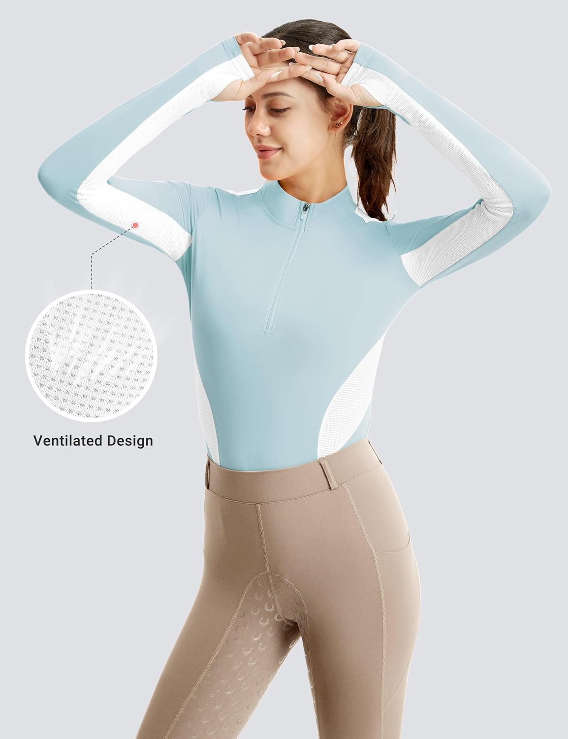 FitsT4 Sports Womens Equestrian Shirts Thumbholes Long Sleeve Horse Riding Shirts Quick Dry UPF50+ Riding Top Half Zip - Image 2