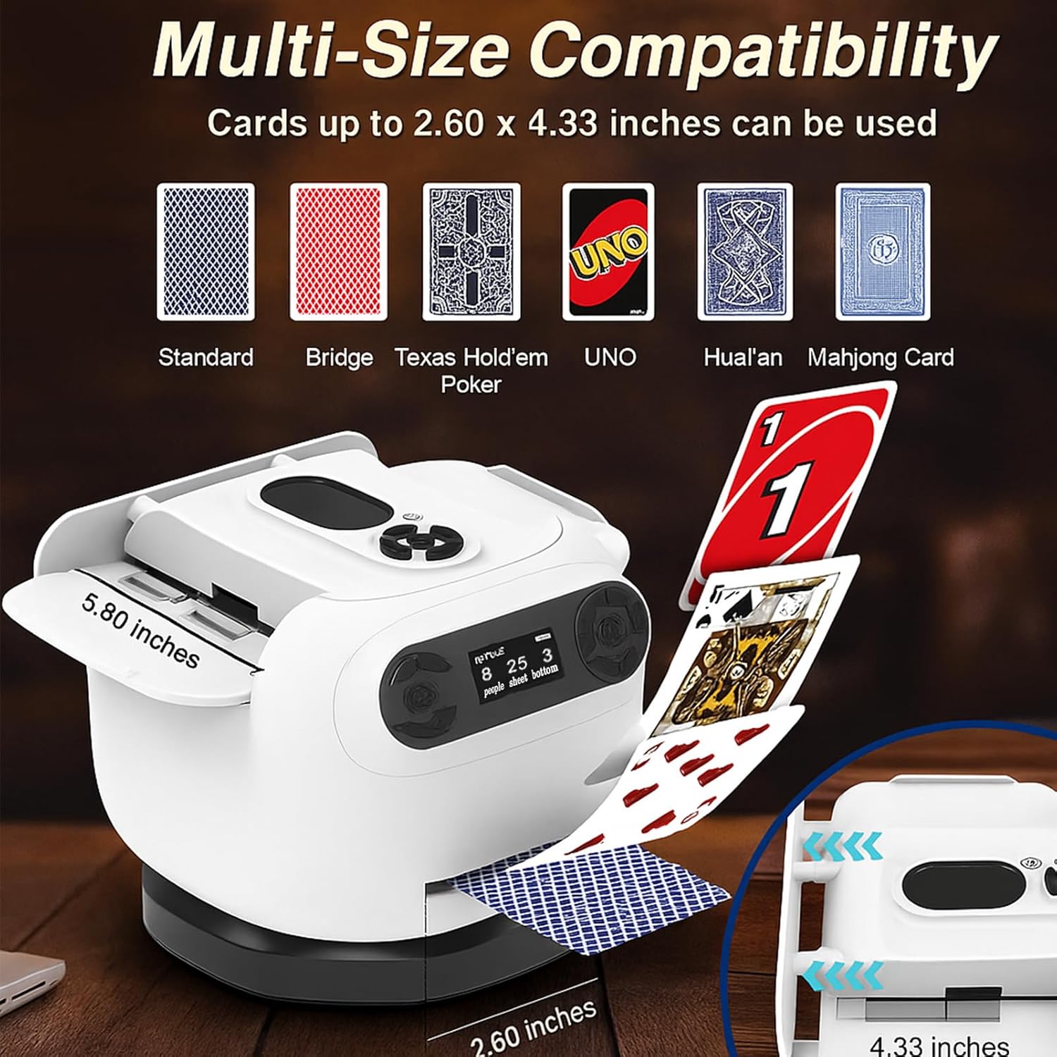 Yunir Automatic Card Shuffler and Dealer, 360° Rotating Card Shuffler Machine with 4 Remotes, Rechargeable for up to 8 Players, for Poker, Card Games