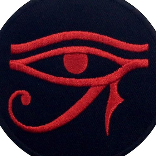 Miniatura 2 de Parche bordado Eye of Horus Wedjat con apliques para coser en emblema, rojo y negro