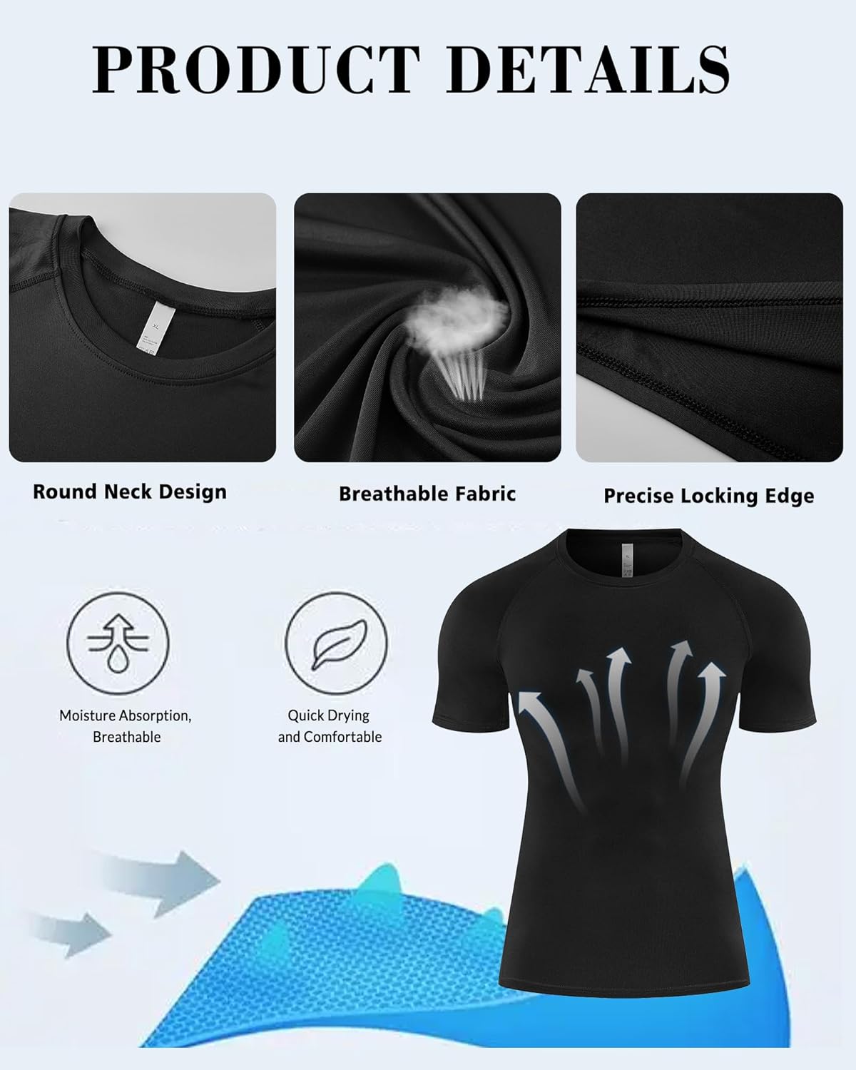 5 Pack Compression Shirt for Men Compression Shirts Short Sleeve Cool Dry Athletic Workout Base Layer Undershirt Tops - Image 3
