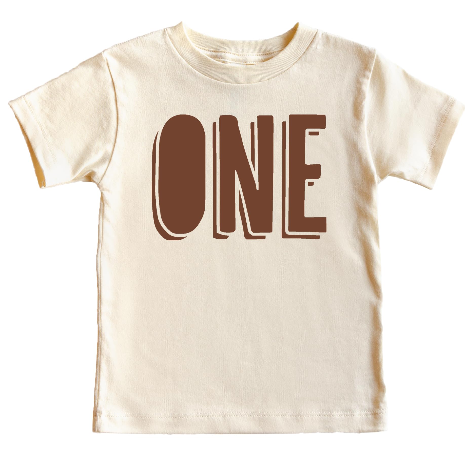 First Birthday Shirt One Outline for 1st Bday Infant Boys and Girls Brown on Natural Shirt 12 Months