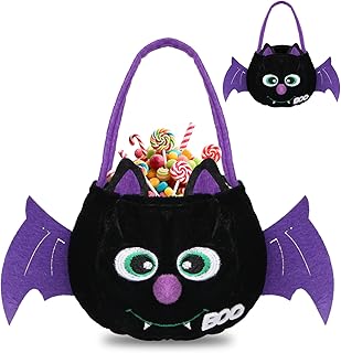 LALASTYLE Halloween Candy Bags Velvet Bat Trick or Treat Bags, Reusable Purple & Black Halloween Party Favors, Gift Pouches Cosplay & Decorations