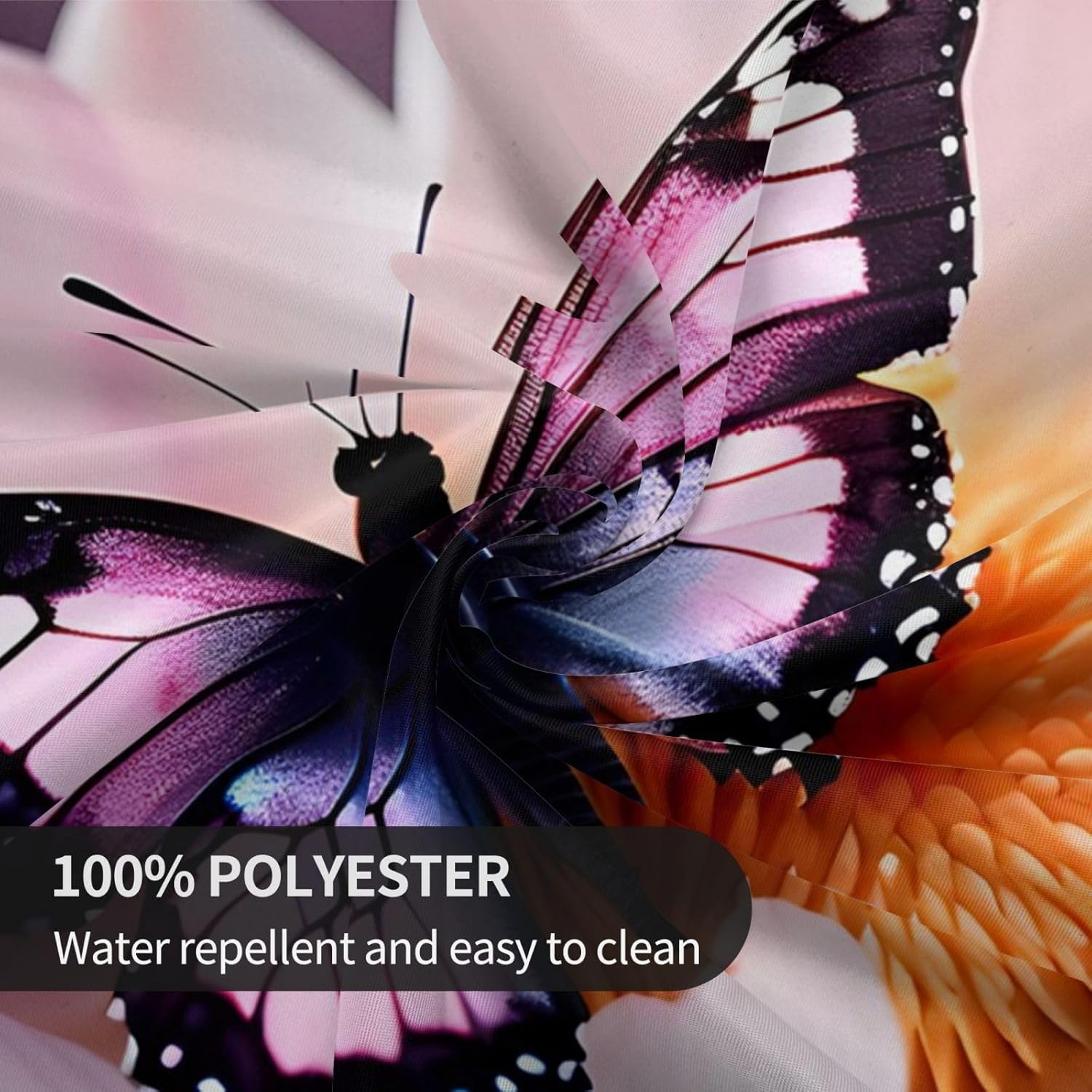 Pink Butterfly Print Wrinkle Free Dining Table Cover for Birthday Party Farmhouse Tablecloths Up to 60 x 60 Inches