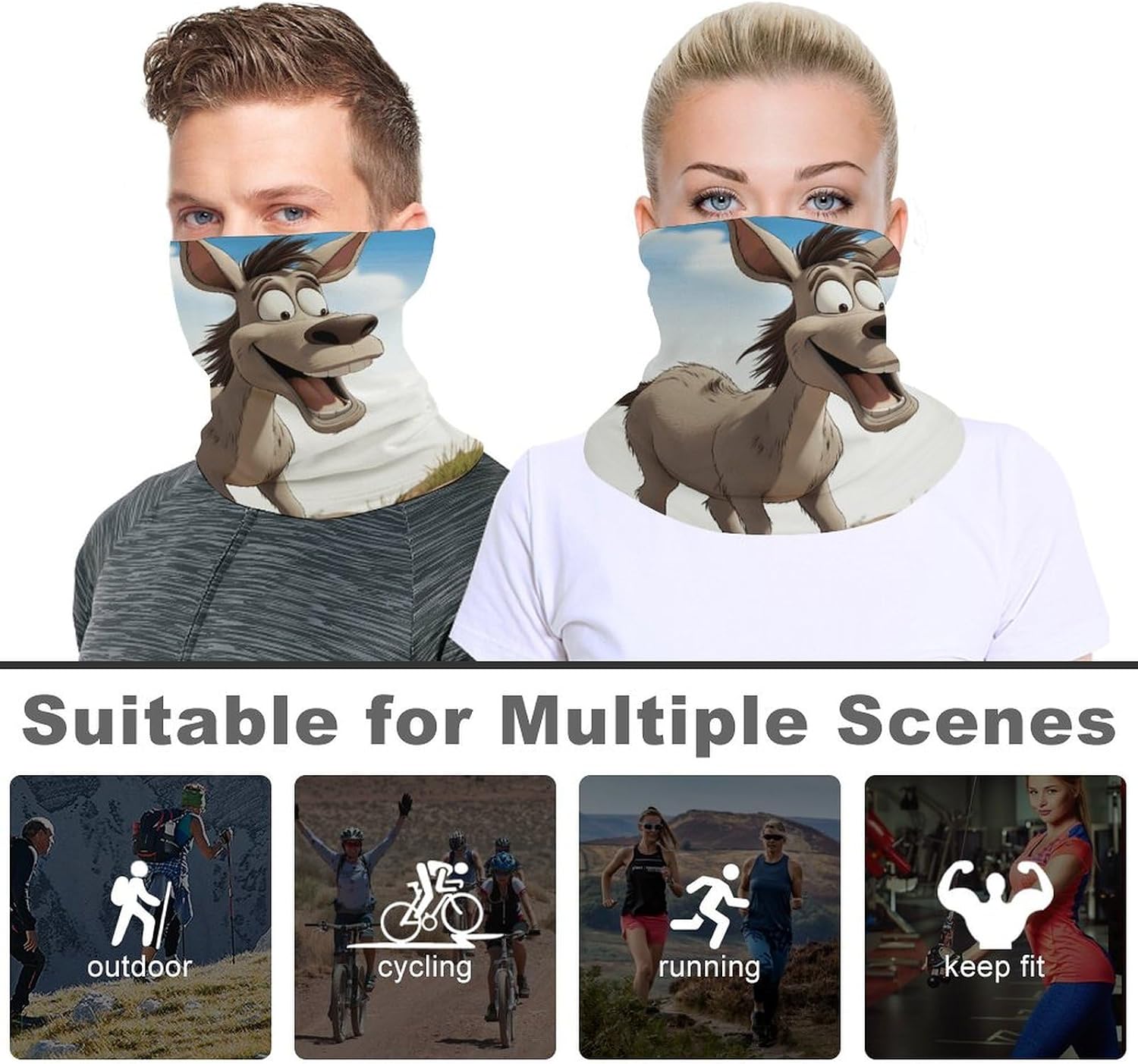 Warmer Neck Gaiter for Men Women Windproof Neck Gaiter Mask Cartoon Donkey Face Cover Balaclava Scarf image 4