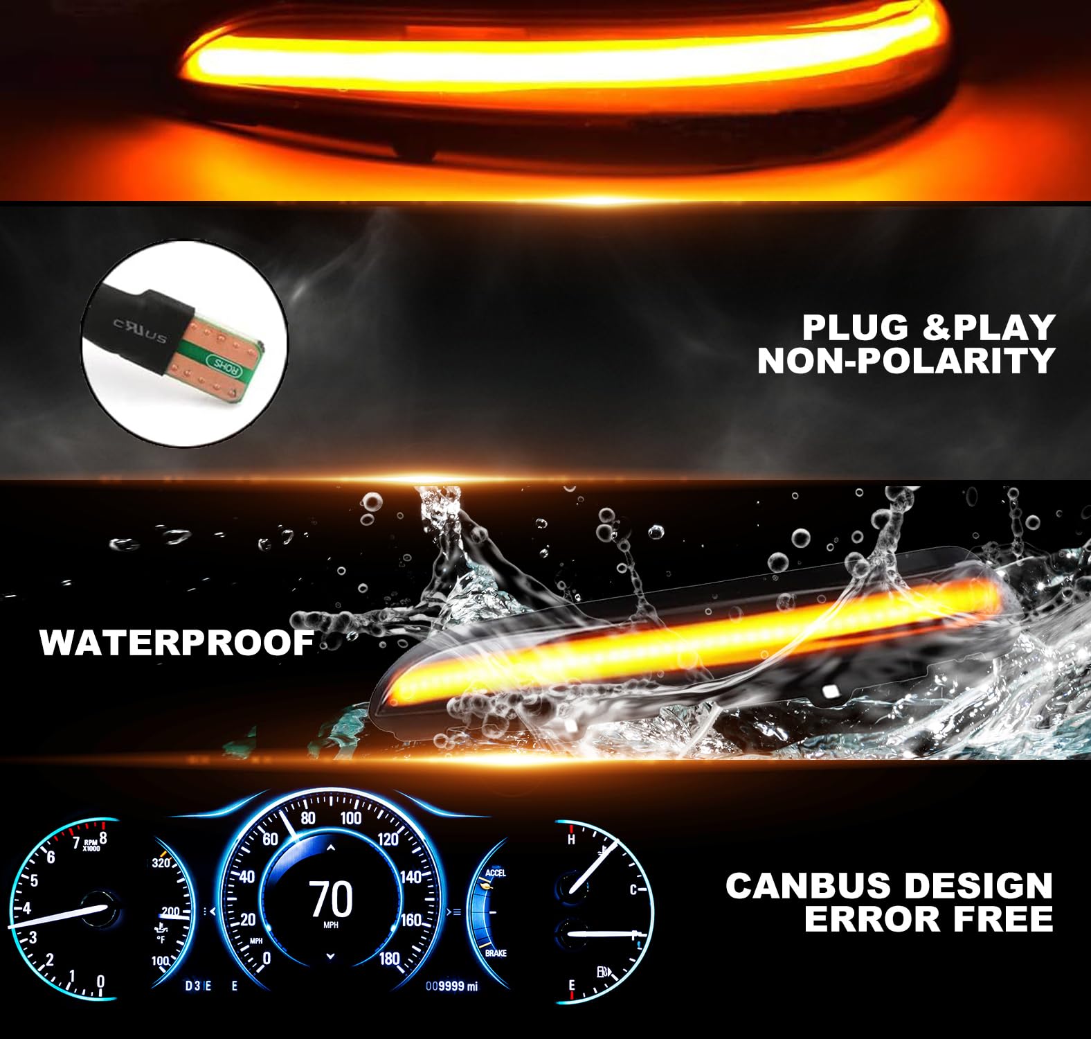 2 pezzi indicatori di direzione dinamici a LED nello specchietto retrovisore per Peugeot 2008 208 2013-2020 per Citroen C3 C4 For Cactus 2016 Dinamico (Nero)