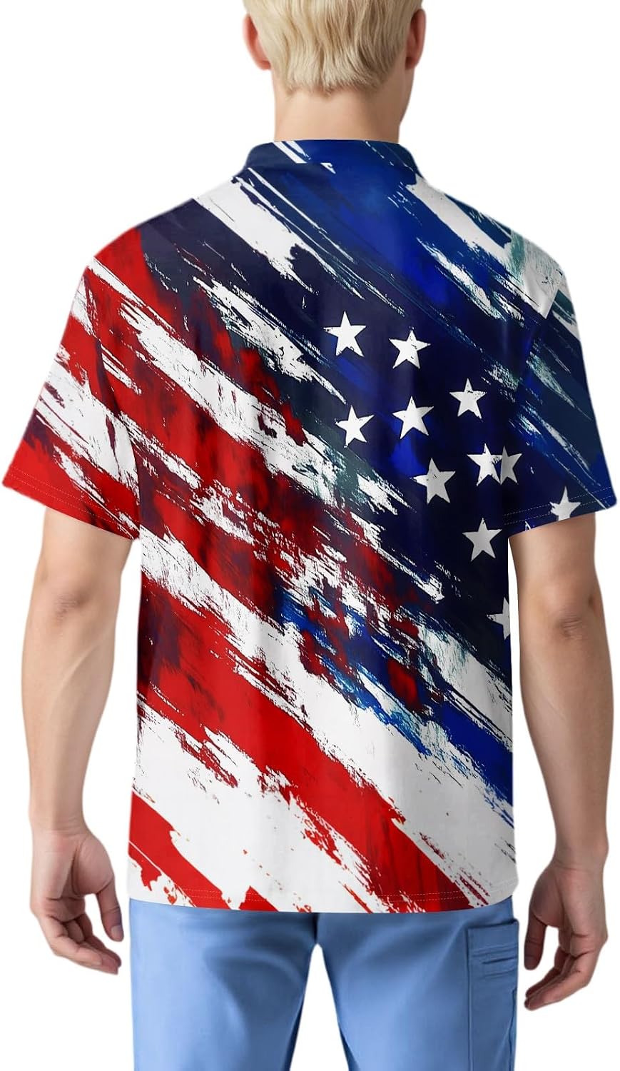 RTRDE Men's 250 Anniversary Shirt Short Sleeve America Flag Stars and Stripes Print Work Scrub Top with Pockets, S-5XL