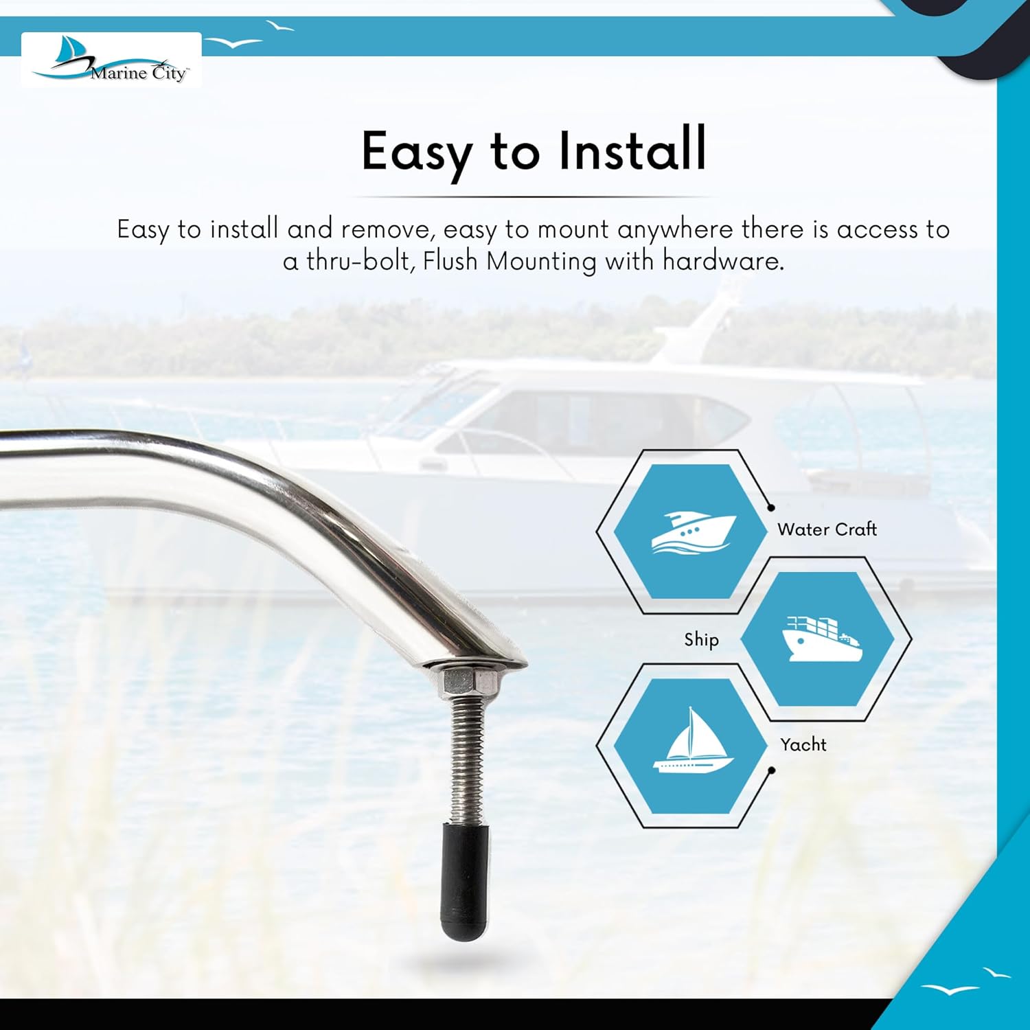 MARINE CITY Oval Tube Boat Handle Grab Bar Mount Handrail with Flange and Studs 30 Inches, Marine-Grade 304 Stainless Steel for Yachts, RVs, and Boats (Pack of 1)