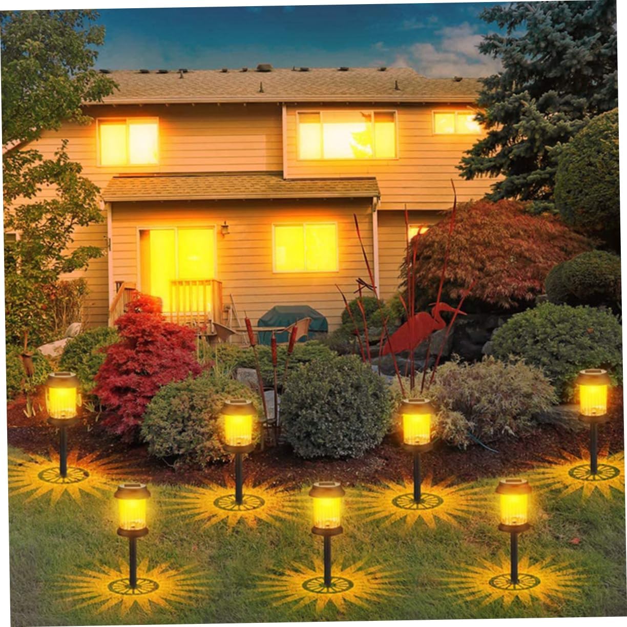 Angoily 6pcs Solar Outdoor Lawn Lights Led Decorative Ground Stake Lamps for Gardens Patios Walkways and Courtyards Auto Charging Unique Design