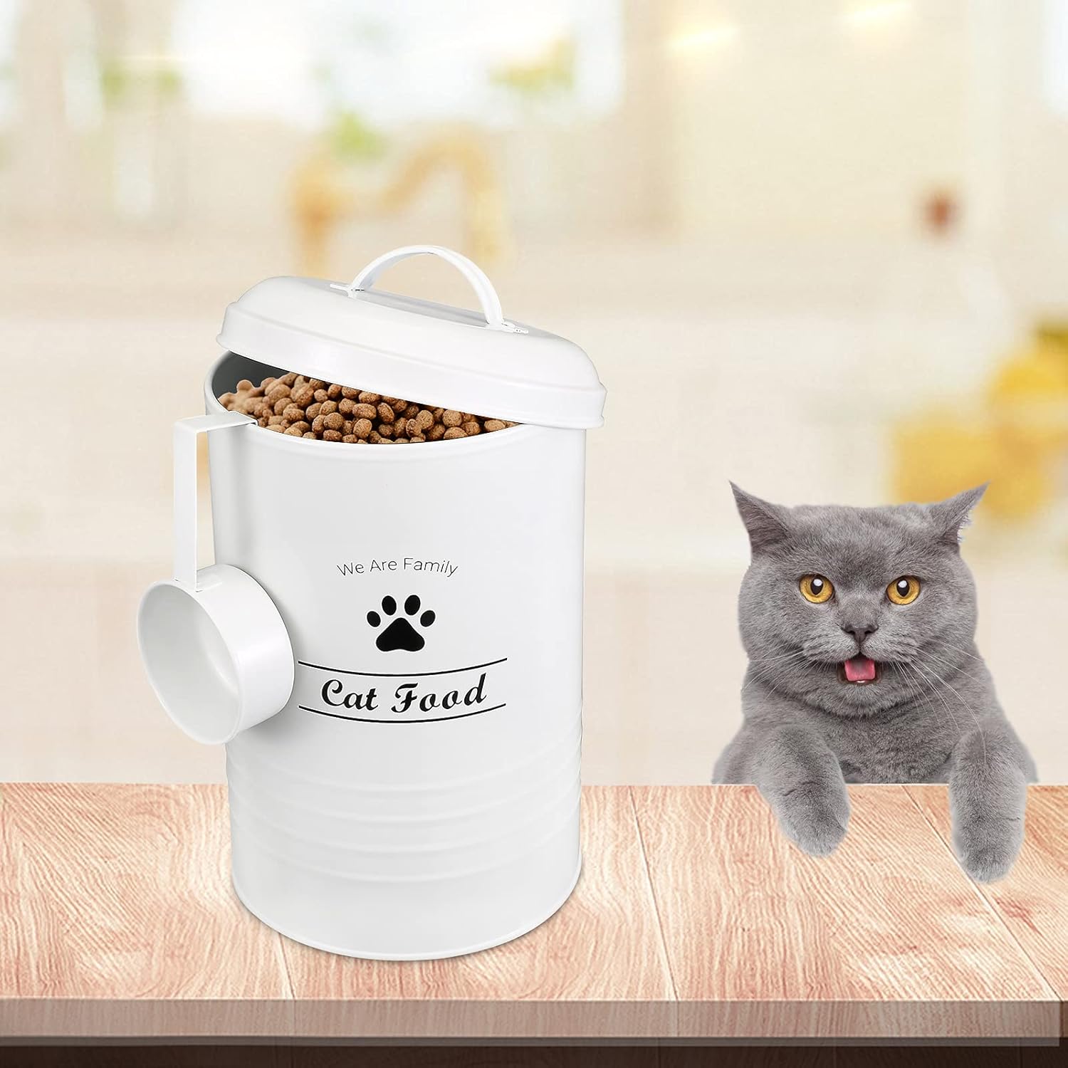 Geyecete Cat Food Container - Pets Good Cat Food Storage Canister, 4lbs Capacity - Scoop Included : Pet Supplies