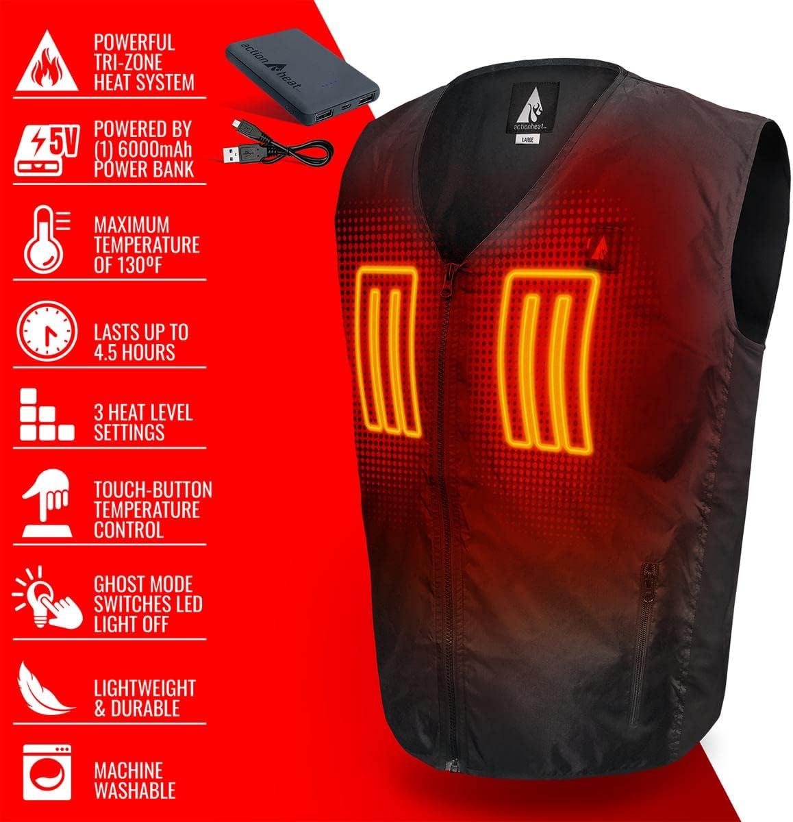 ActionHeat 5V Heated Vest Liner, Wear under any Jacket, Electric Vest for Hiking, Hunting, Outdoors, Motorcycle, Work