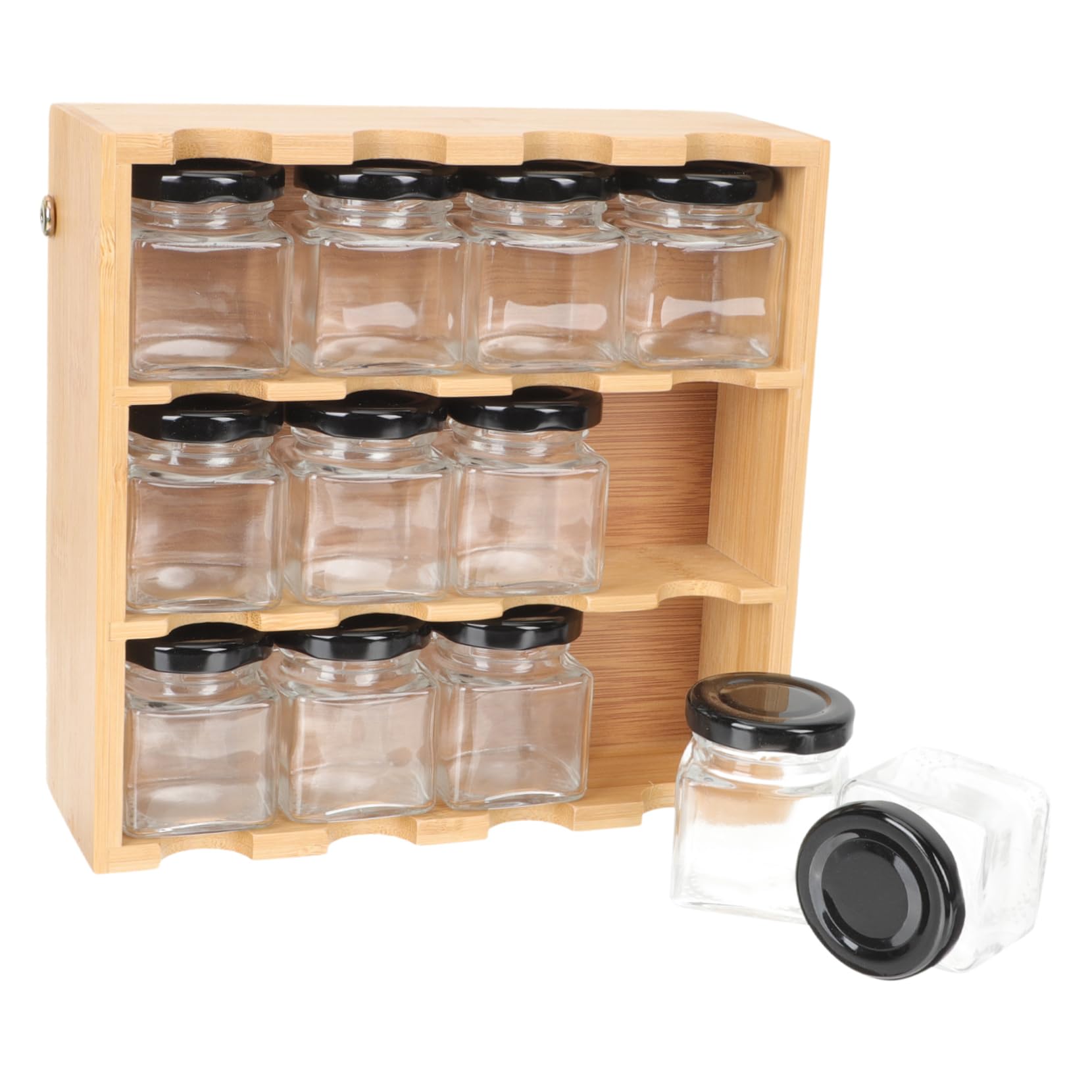 TOPBATHY Organizador de Especias de Madera y Vidrio, Estante de 12 Compartimentos para Condimentos, Estructura de Varios Niveles, Cocina y Encimera