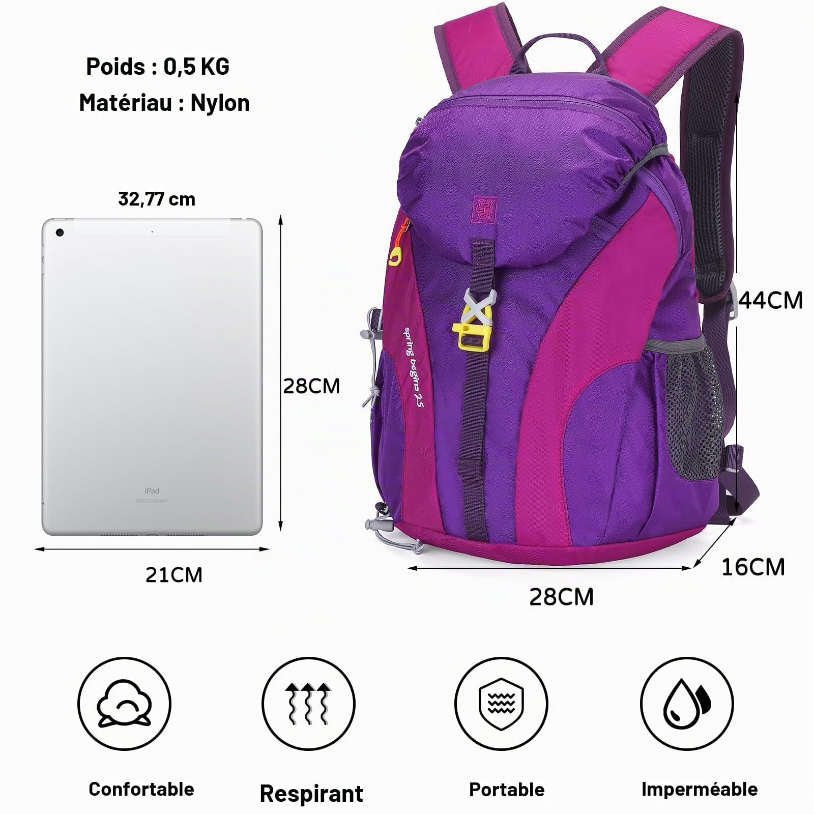 Sac à Dos de Randonnée 25L Léger Imperméable pour Femme Homme - Hiking Backpack pour Trekking Cyclisme Escalade Sport