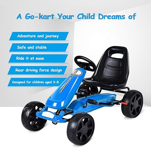 Miniatura 5 de Costzon Go Kart, juguete de paseo alimentado por 4 ruedas, auto de pedal de corredor al aire libre con embrague, freno, neumáticos de EVA, asiento