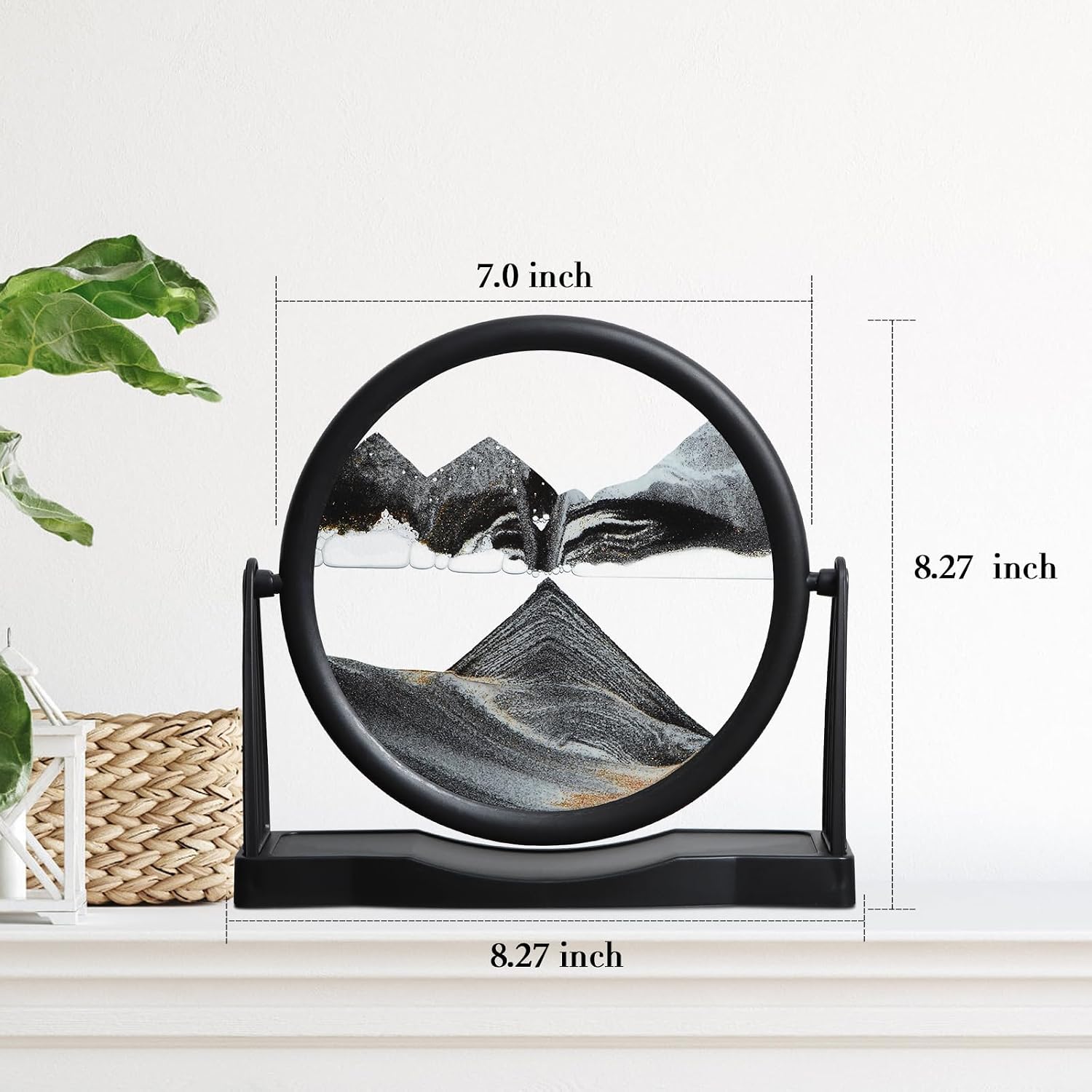 KPNUWN Moving Sand Art, Round Glass Quicksand Painting, Sand Art Liquid Motion Picture, 3D Hourglass Deep Sea Sandscape for Desktop Home Office Decor (8 Inch Gray) image 2