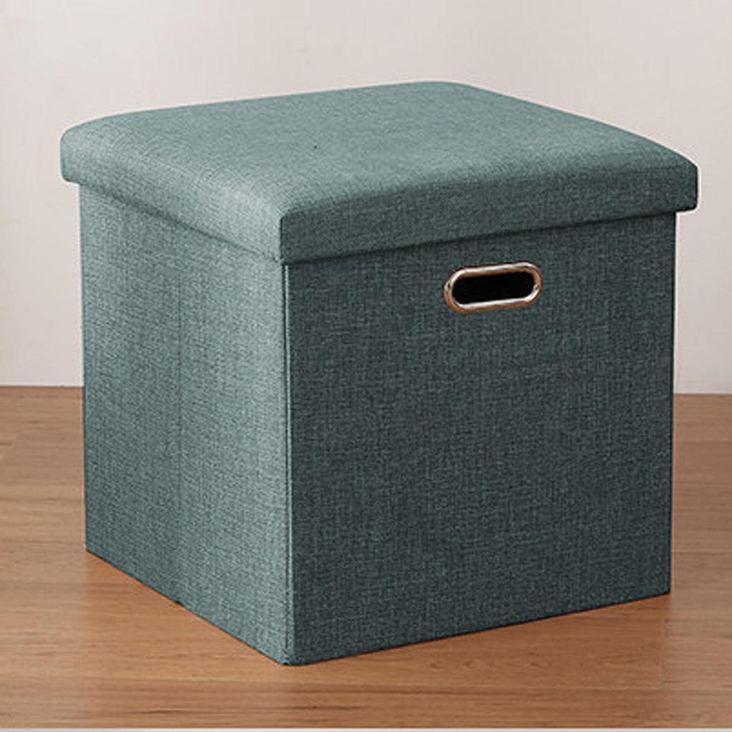 Repose-pieds ottoman pliable lin boîte rangement pouf cube 30cm Kgreen chambre