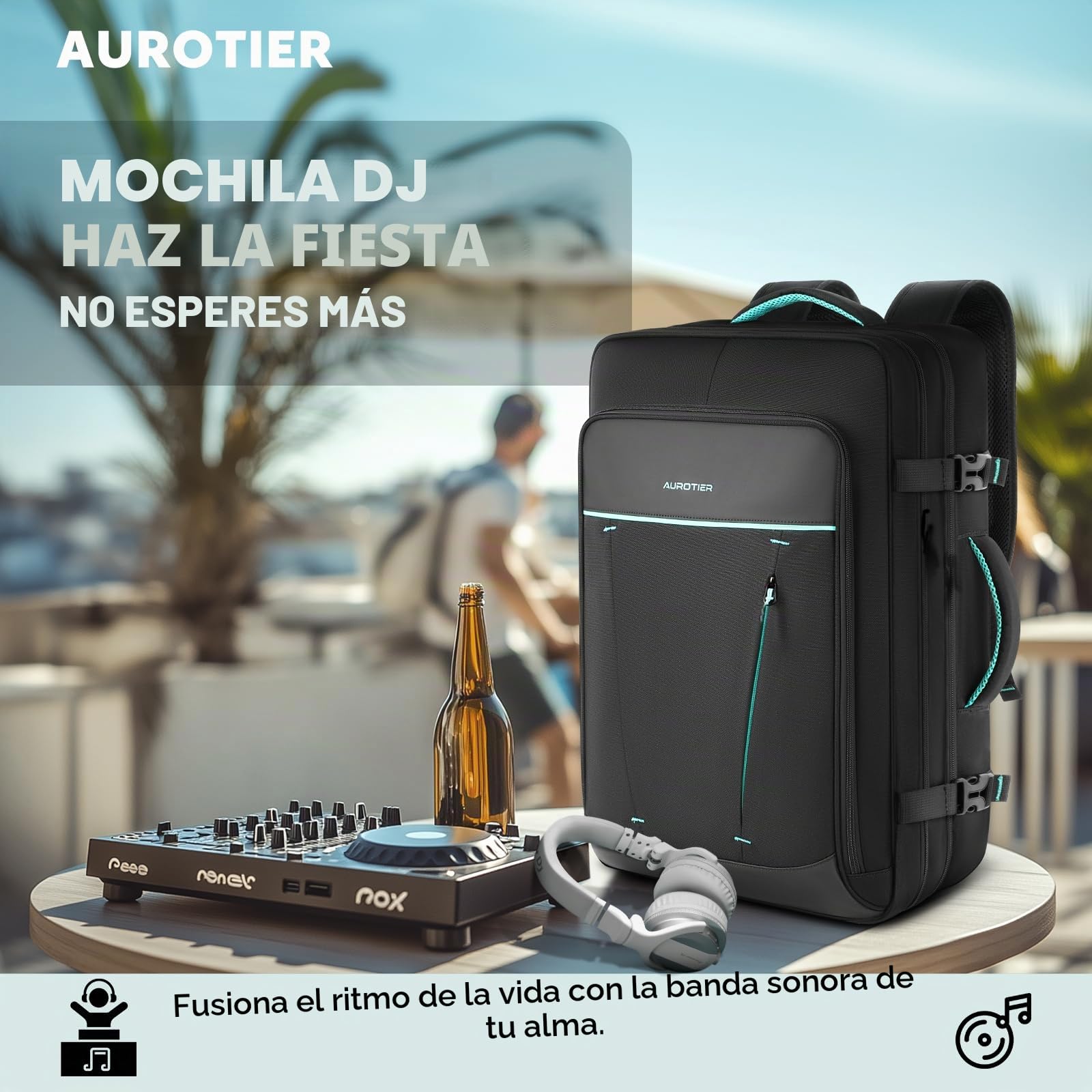 AUROTIER Bolsa para controlador de DJ DDJ-FLX4/DDJ 200/DDJ 400/DDJ REV1, mochila acolchada para DJ con múltiples bolsillos para laptop de 17 pulgadas, cables, funda mezcladora de transporte de DJ con
