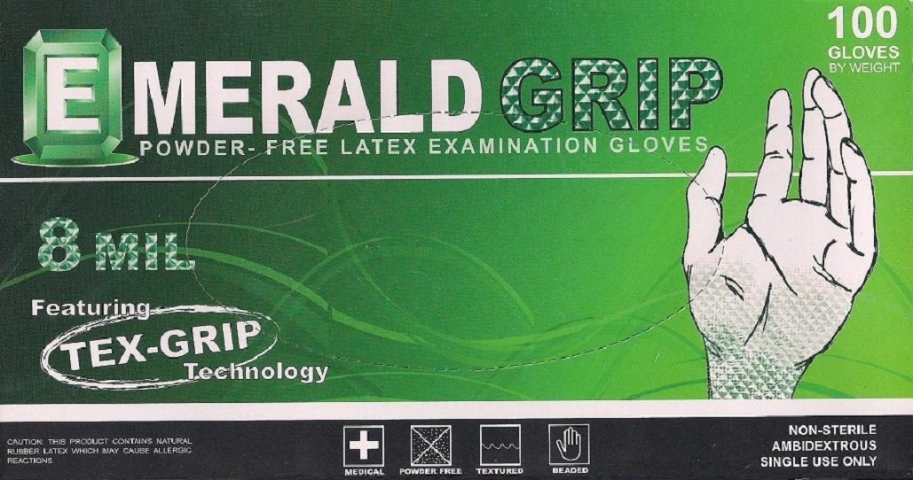 Emerald Grip Powder-Free Latex Medical Grade Gloves Case Medium