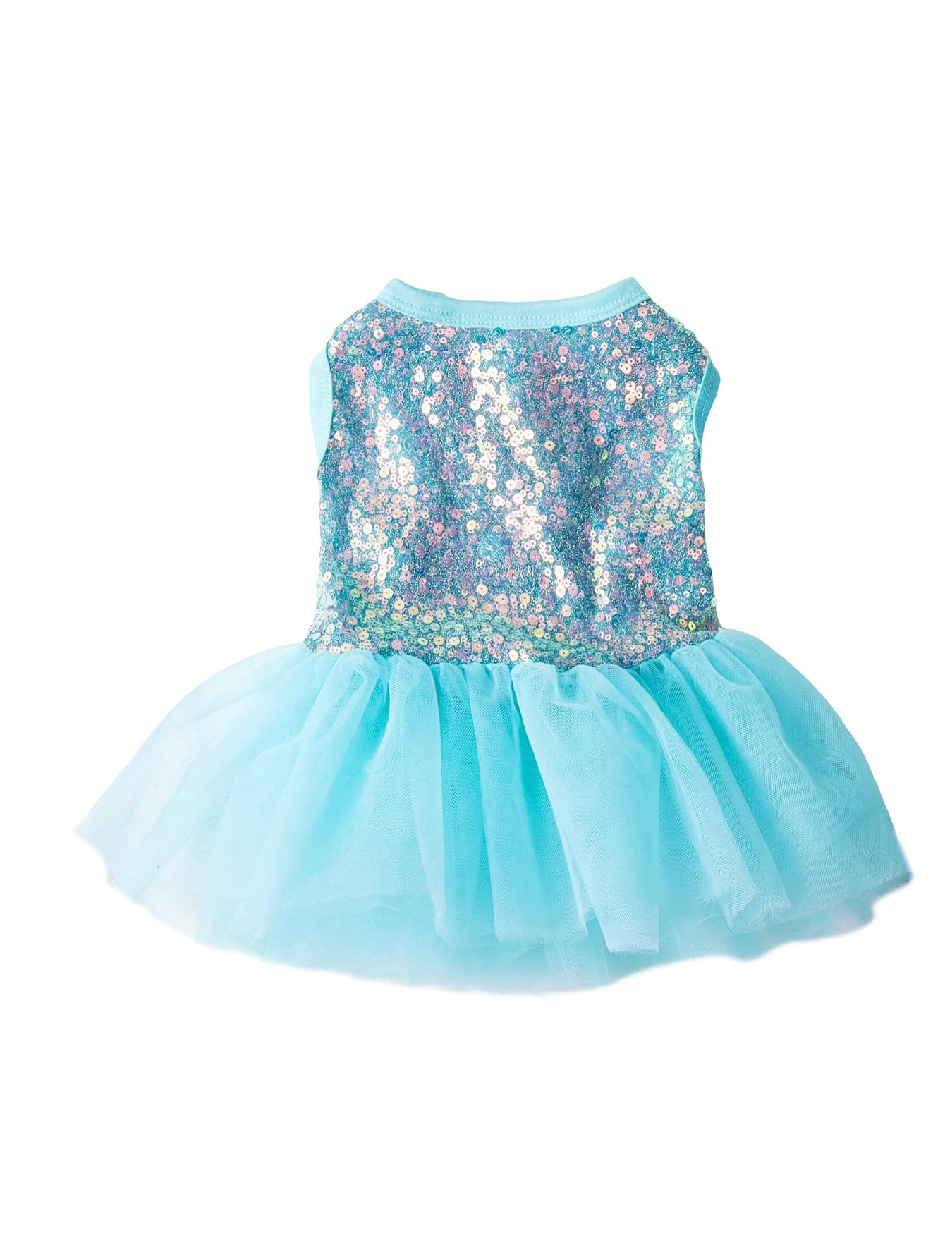 QWINEE Sparkly Sequin Dog Dress Cute Puppy Dress Skirt Tutu Bling Princess Cat Dress Summer Birthday Party Pet Dress for Small Medium Large Dogs Cats Kitten Girls Solid Blue XS