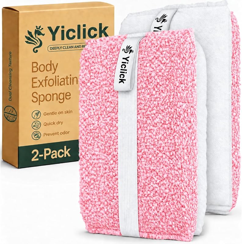 Bucha esfoliante corporal Yiclick com alça e duas texturas, pacote com 2