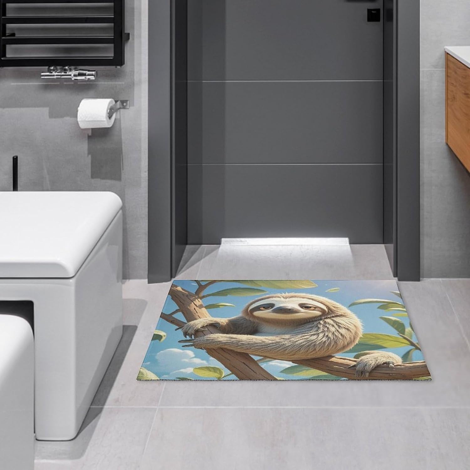 Cartoon Sloth Door Mat Comfortable Cushioned Kitchen Mats Non-Slip Washable Pet Rug Ultra-Thin Soft Rug Easy Clean Low Profile Mat for Indoor Living Room Bathroom Door