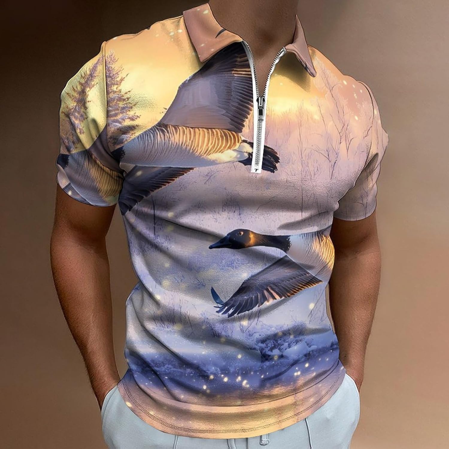 Canadian Flight Bird Geese Polo Shirts for Men Dress Shirts Short Sleeve Golf Shirt Casual T-Shirts Top