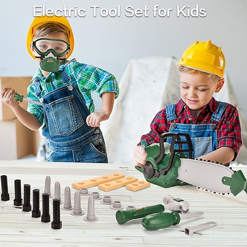 Miniatura 4 de Onadrive Motosierra para niños, juego de herramientas eléctricas, herramientas de juego de simulación de construcción, motosierra con sonidos