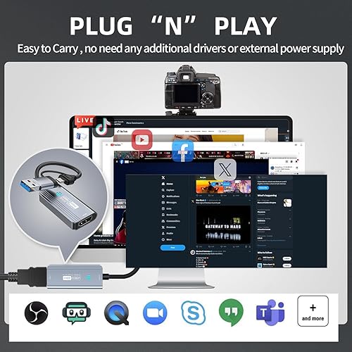 Miniatura 3 de Tarjeta de captura de video, 4K HDMI a USBUSB C 3.0, dispositivo de captura de video 1080P 60FPS, para transmisión, enseñanza, juegos,