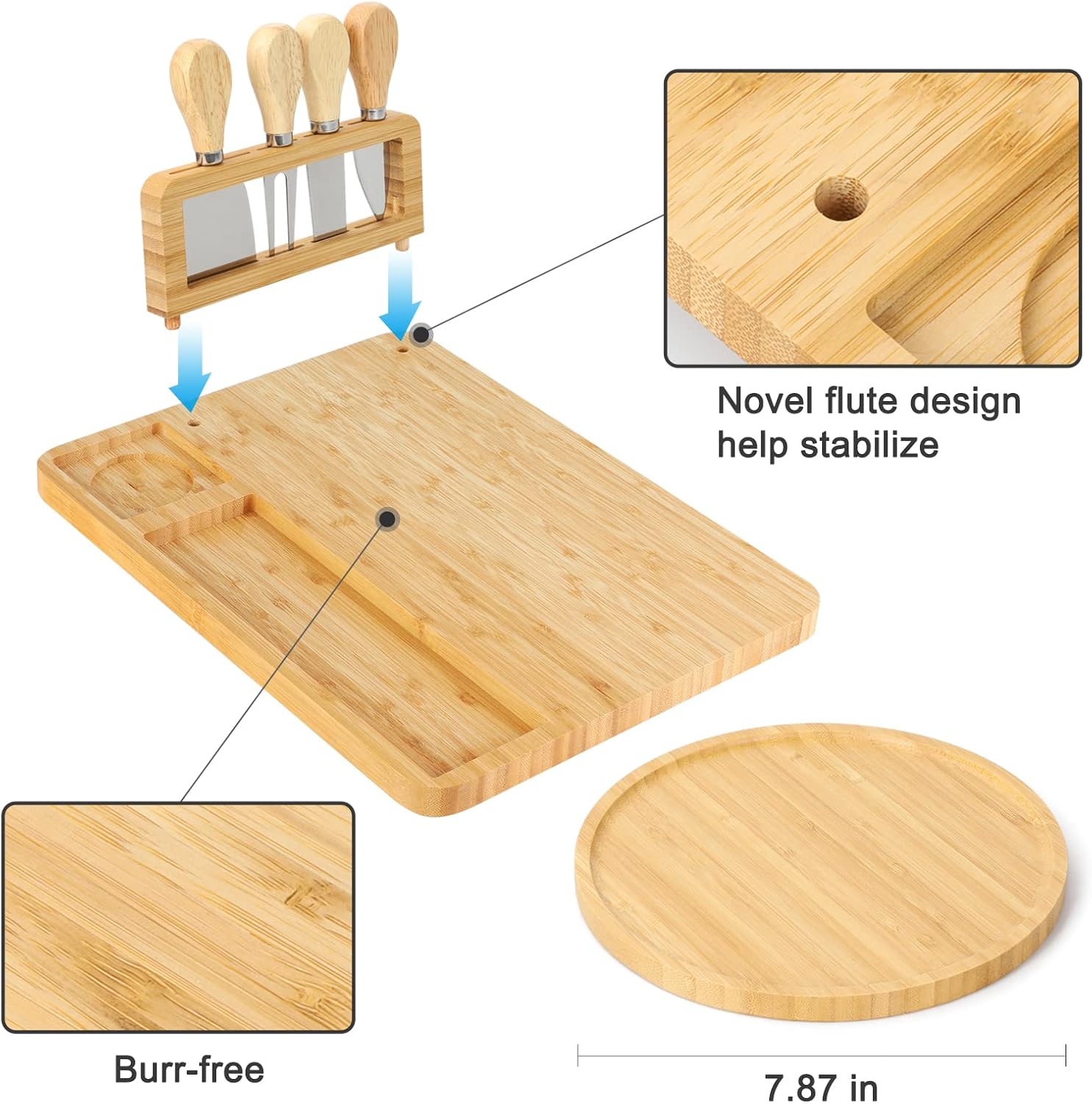 Grеаtеѕt Prоduсt Bamboo Cheese Board and Knife Set - Charcuterie boards Bamboo Wood Cutting Platter and Cheese Serving Tray for Wine, Crackers,Brie, Fruits, Bread and Meat
