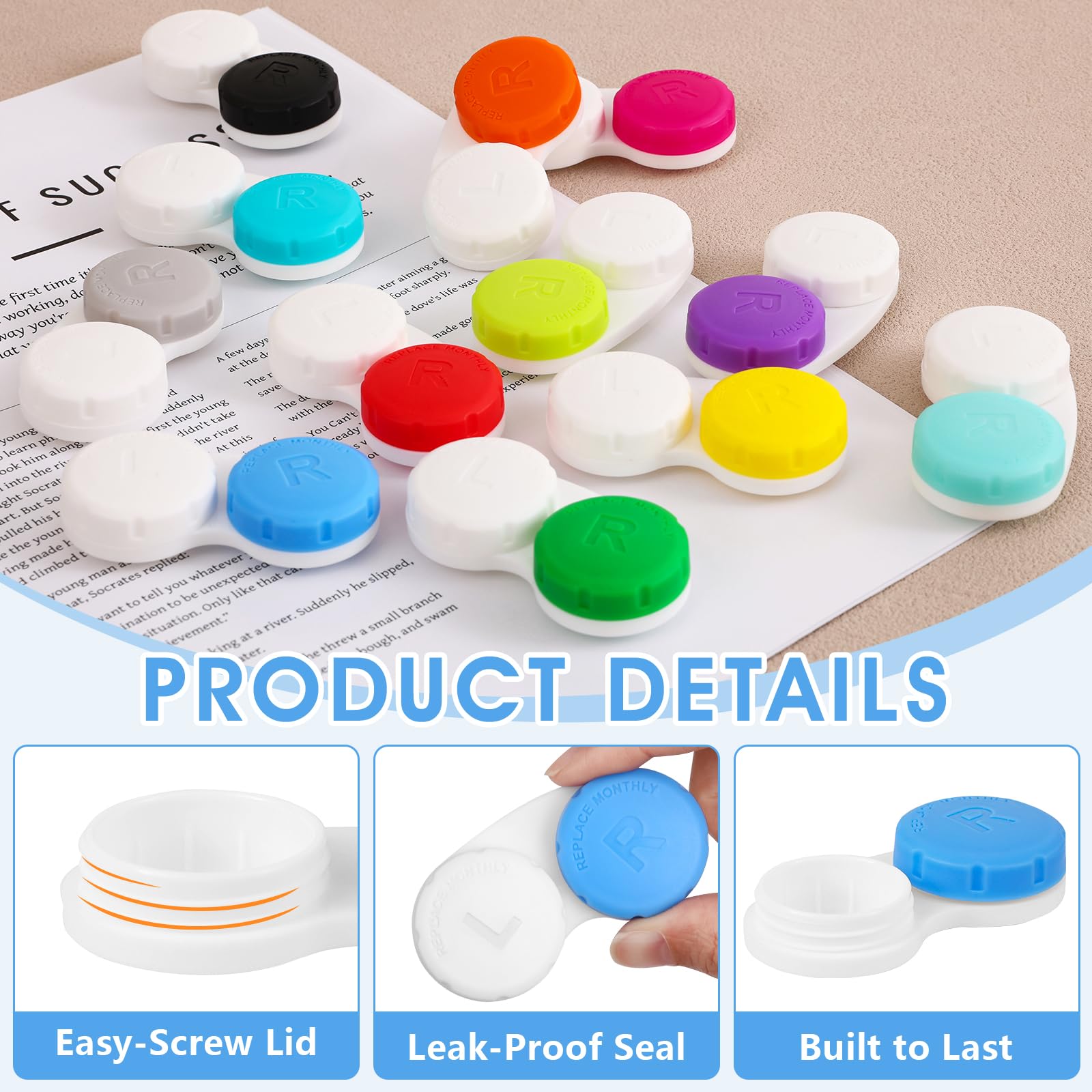Confezione da 24 custodie colorate per lenti a contatto, scatola portaoggetti in 12 colori, a prova di perdite e durevoli, kit portatile per casa e viaggio
