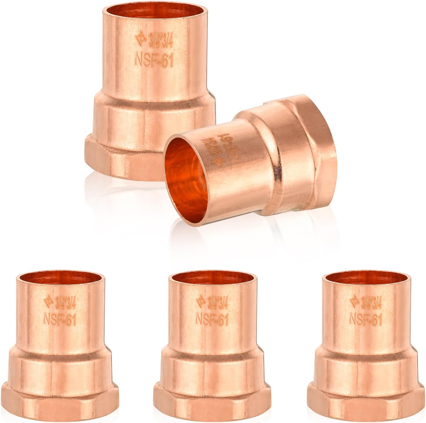HeSun 10-Pack Copper Fittings, 3/4-Inch Copper Female Adapter, C x FNPT with Sweat Solder Connection