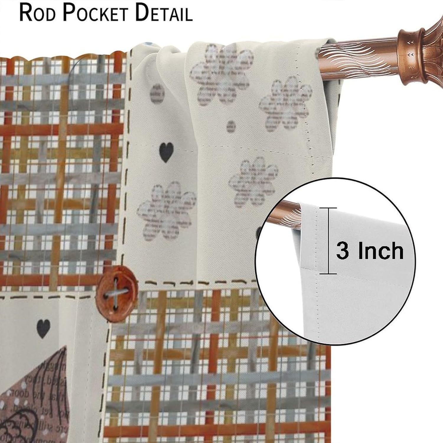 Rustic Chicken Curtains, Vintage Art Rural Farmhouse Patchwork Rooster Colorful Plaid Grid Pattern Window Treatments, Blackout Rod Pocket Drapes For Living Room Bedroom Bathroom Kitchen 42x45in