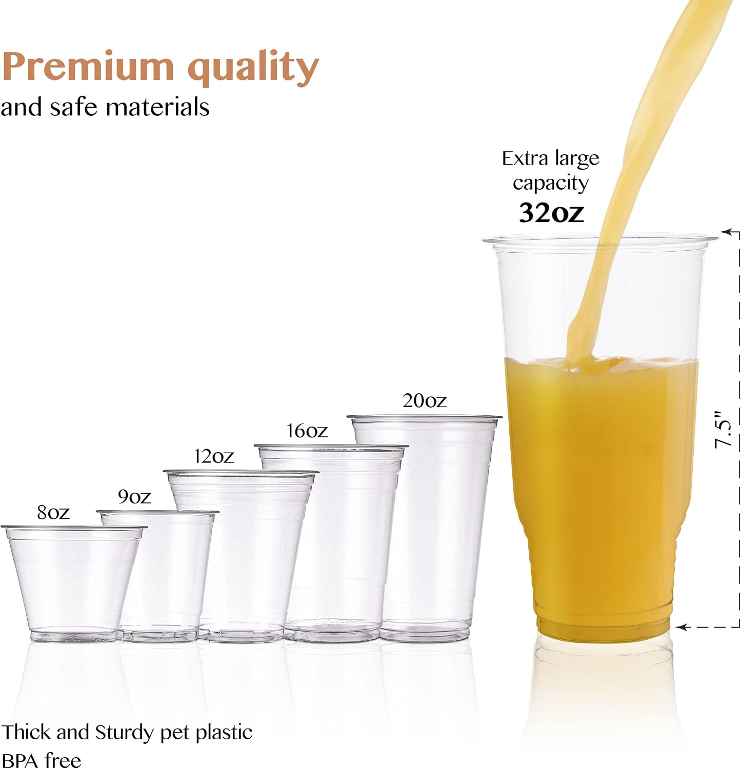 Upper Midland Products 32 OZ Cups and Lids, 50 Sets Large Plastic Disposable Clear Cups For Ice Coffee