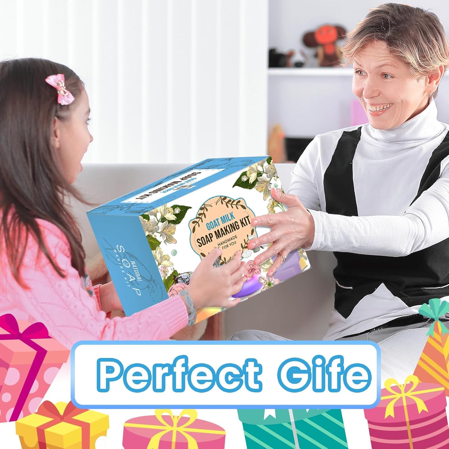 Goat Milk Soap Making Kit with Soap Melter for Adults, DIY Soap Making Supplies Kit with Natural Goats Milk Soap Base, Soap Melting Pot and Complete Supplies for Making Soaps, Craft Kit for Gift