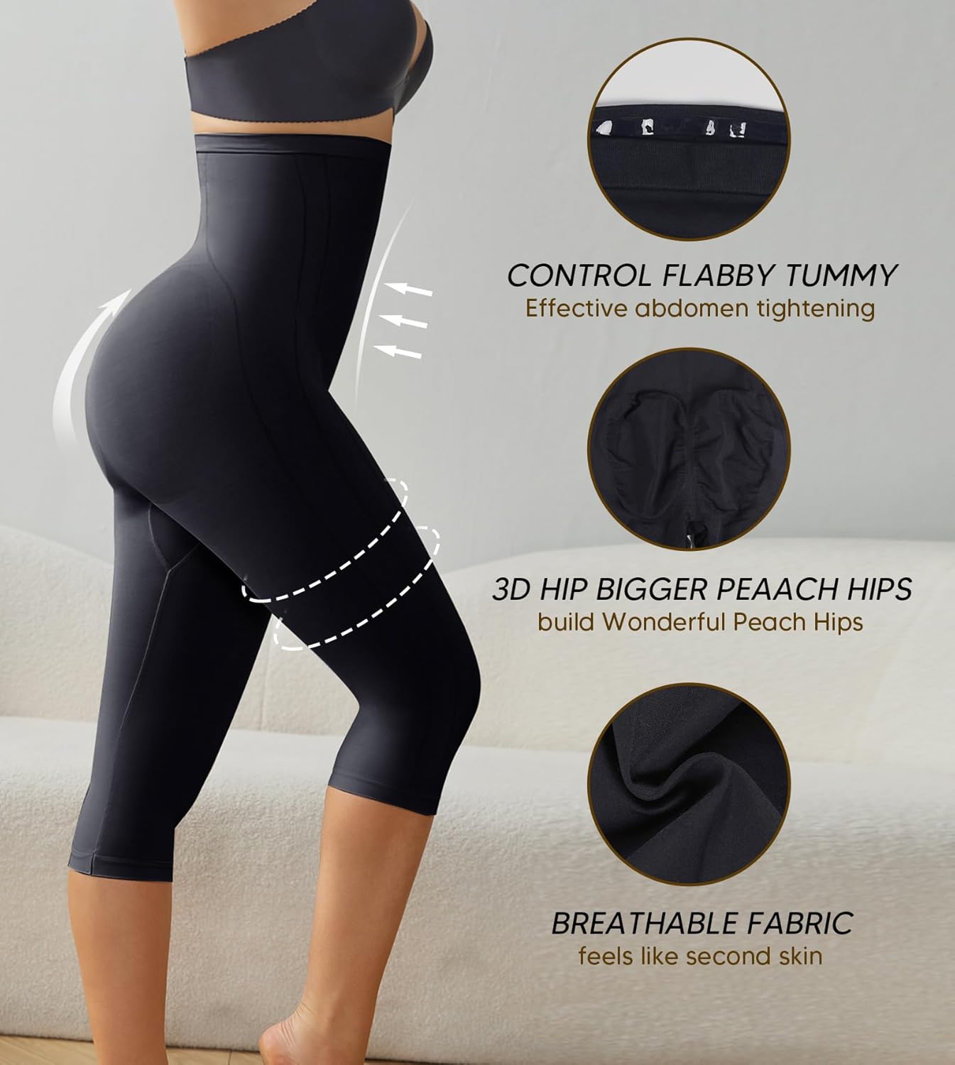 Compression Capri Leggings for Women Tummy Control Shapewear Pants High Waisted Trainer Leggings Thigh Slimmer - Image 3