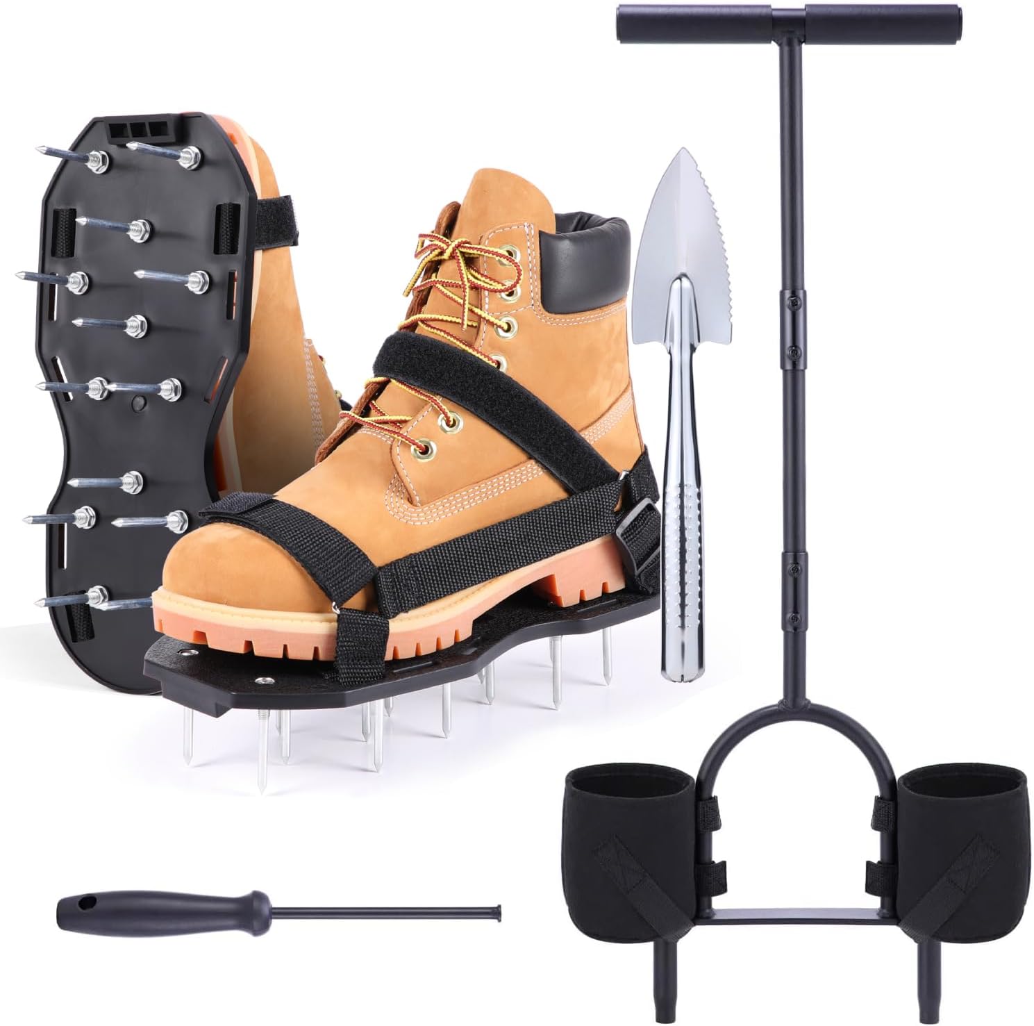 Ohuhu Lawn Aerator Shoes with Stainless Steel Shovel + Core Aerator Lawn Tool