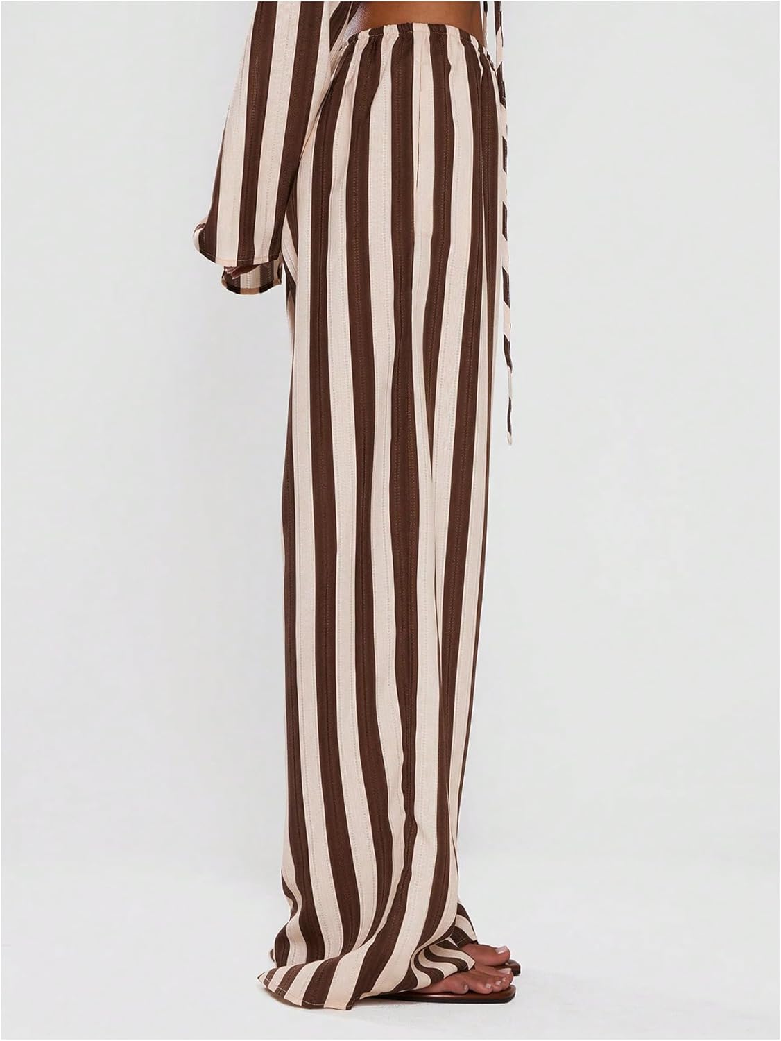 GORGLITTER Women's Low Rise Striped Pants Wide Leg Palazzo Linen Trousers Dressy Casual Lounge Pants Summer Vacation - Image 2