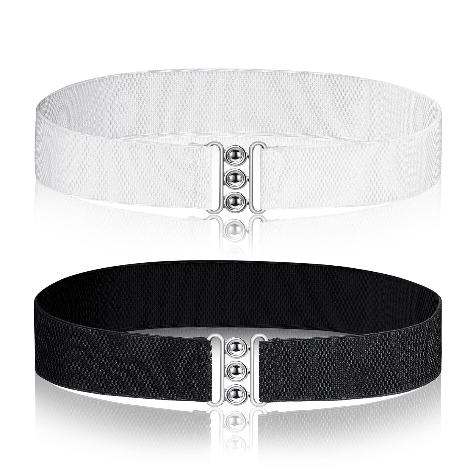 Women's Belt, 2 Pieces of Vintage Elasticity Hundred Wide Belt Elastic Waist Seal Black White Corset Waist Buckle Dress Fashion Harness