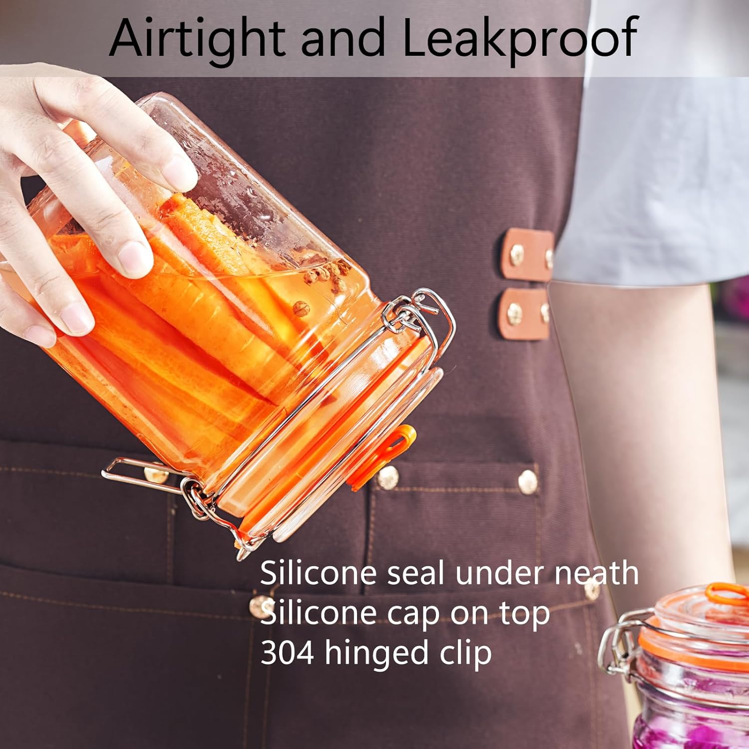 JILLMO 1 Liter Fermentation Jar, Glass Fermenting Kit with Weight for Making Sauerkraut, Hot Sauce, Mead, Cider and More, Pack of 2 - Image 2