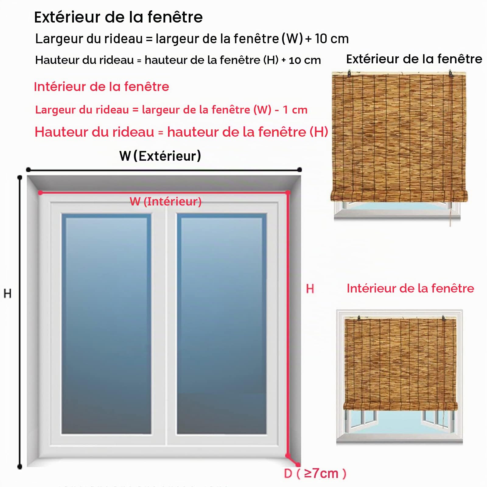 Store Enrouleur Bambou,Rideau De Roseau,Tissés À La Main,Store en Bambou Exterieur,Store Venitien,Rideau de Paille,Stores Opaques,avec Levage,Personnalisable (140x200cm(55x79in))