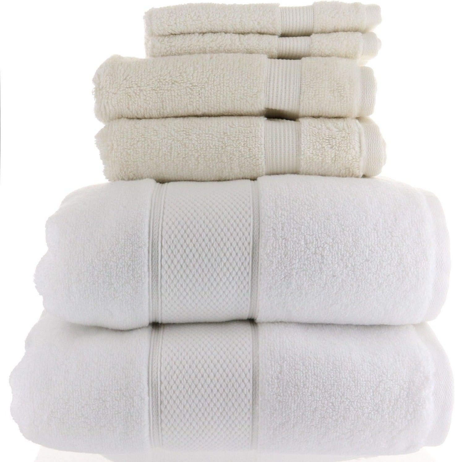 LOFT by Loftex 2 Luxury Hotel Bath Towels Set White 30 in x 58 in + Bonus 4pc Mirabella Towel Set, Shell