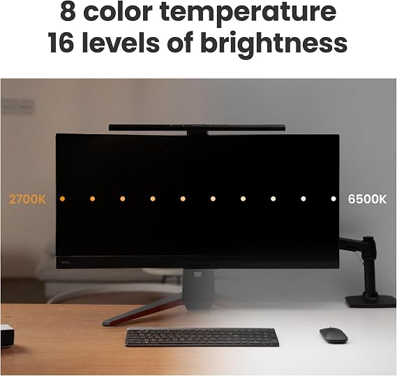 BenQ ScreenBar Pro LED Monitor Light Bar (Black) - Ultrawide Lighting, Motion Sensor, Adjustable Brightness/Color Temperature, Eye-Care USB-C Monitor lamp, No Glare, Curved Monitors, Monitor accessory